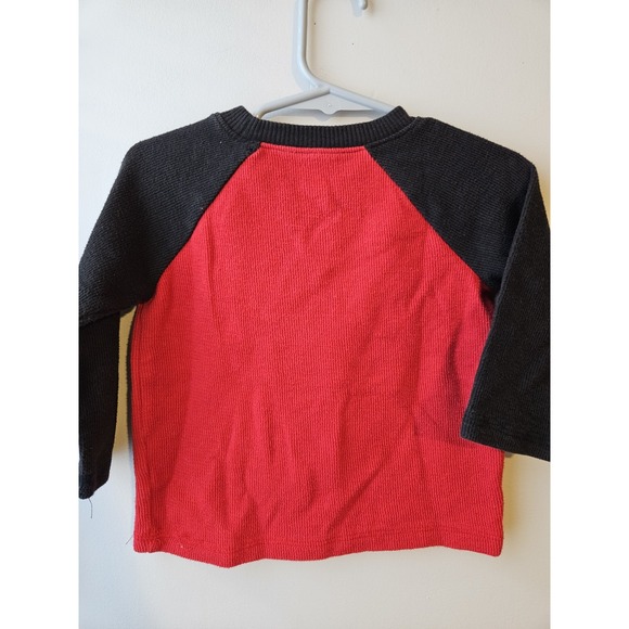 Disney Jumping Beans Mickey Mouse Waffle Knit Sweater 12M Red Black Raglan Baby - Picture 3 of 6